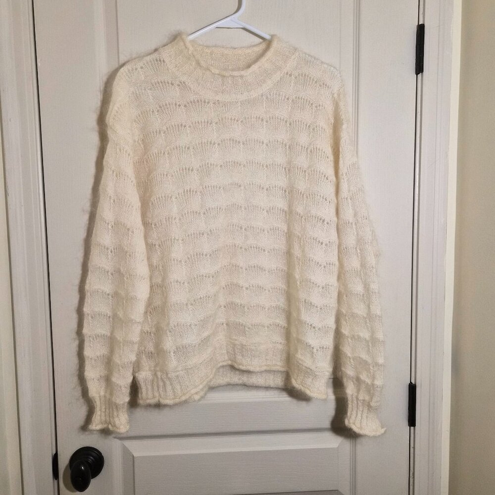 Vintage ESPRIT Cream Shell Knit Sweater Women's Large 80s 90s Minimalist